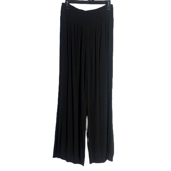 Kona Sol Women's Smocked Waist Side Slit Cover Up Wide Leg Pants Size S Black - Picture 1 of 7